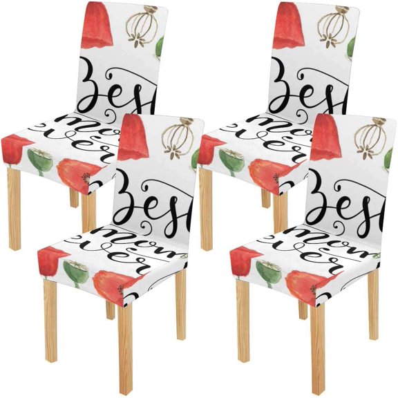 FMSHPON Best Mom Ever with Watercolor Flowers Mothers Day Stretch Chair Cover Protector Seat Slipcover for Dining Room Hotel Wedding Party Set of 4