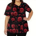 thumbnail image 3 of Valentines Day Scrub Tops Women Loose V Neck Cute Love Hearts Graphic Scrubs Hoilday Short Sleeve Scrub Shirts Medical Nurse Workwear Nursing Uniform with Pockets Wine 4XL, 3 of 5