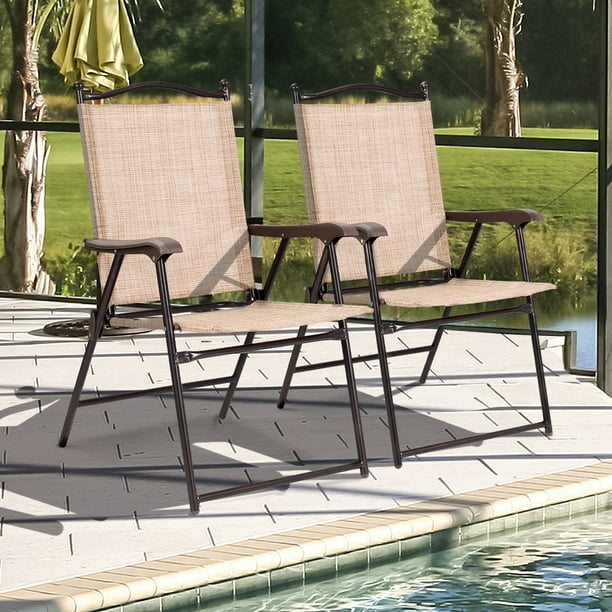 Costway Conjunto de 2 Sillas Plegables para Patio con Apoyabrazos Sillas de Comedor Portátiles para Terraza Piscina Jardín 64 x 58 x 91 cm
