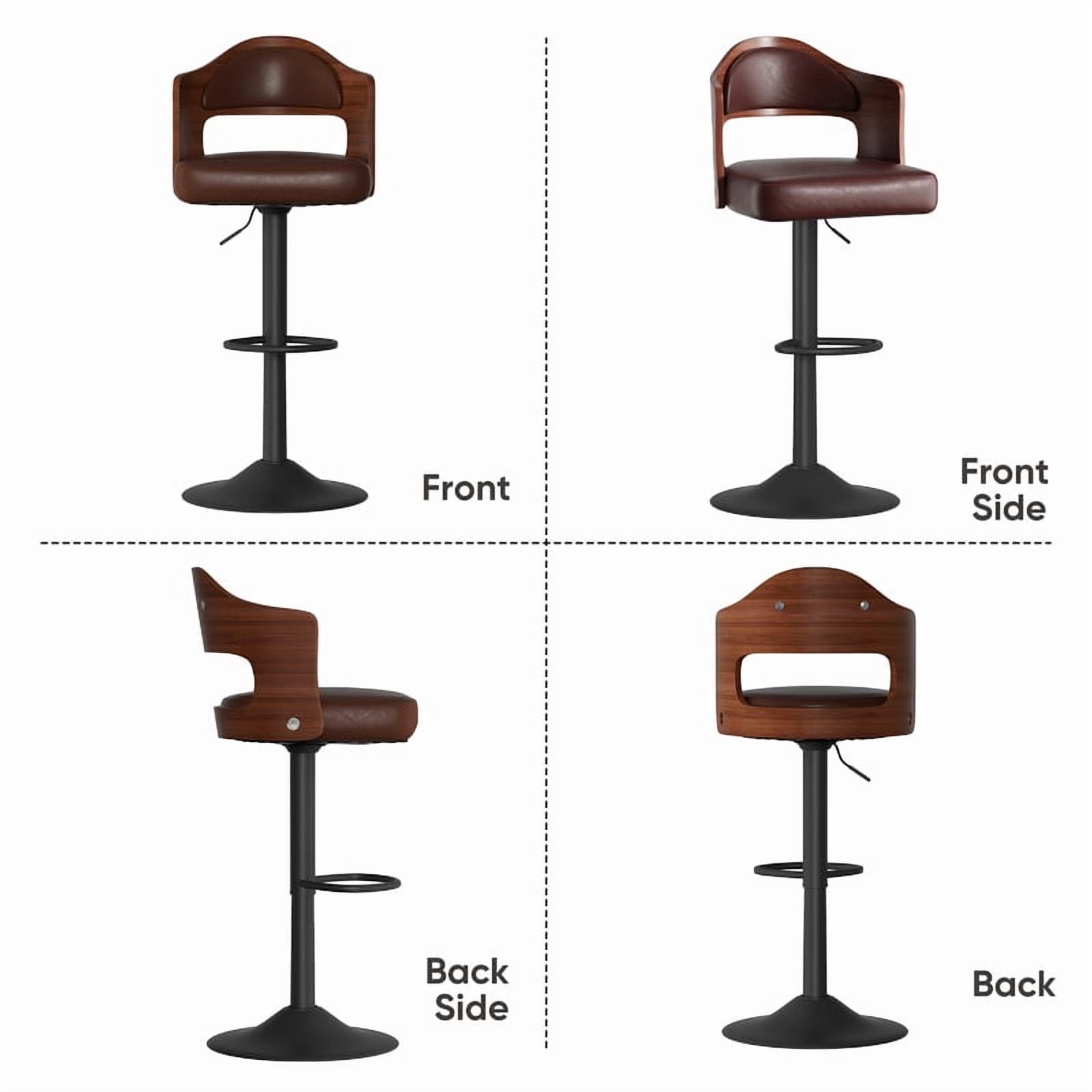 Daluvenix Swivel Bar Stools Set of 4, Wooden Kitchen Bar Chairs with Back, PU Leather Counter Height Barstools for Kitchen Island, Brown