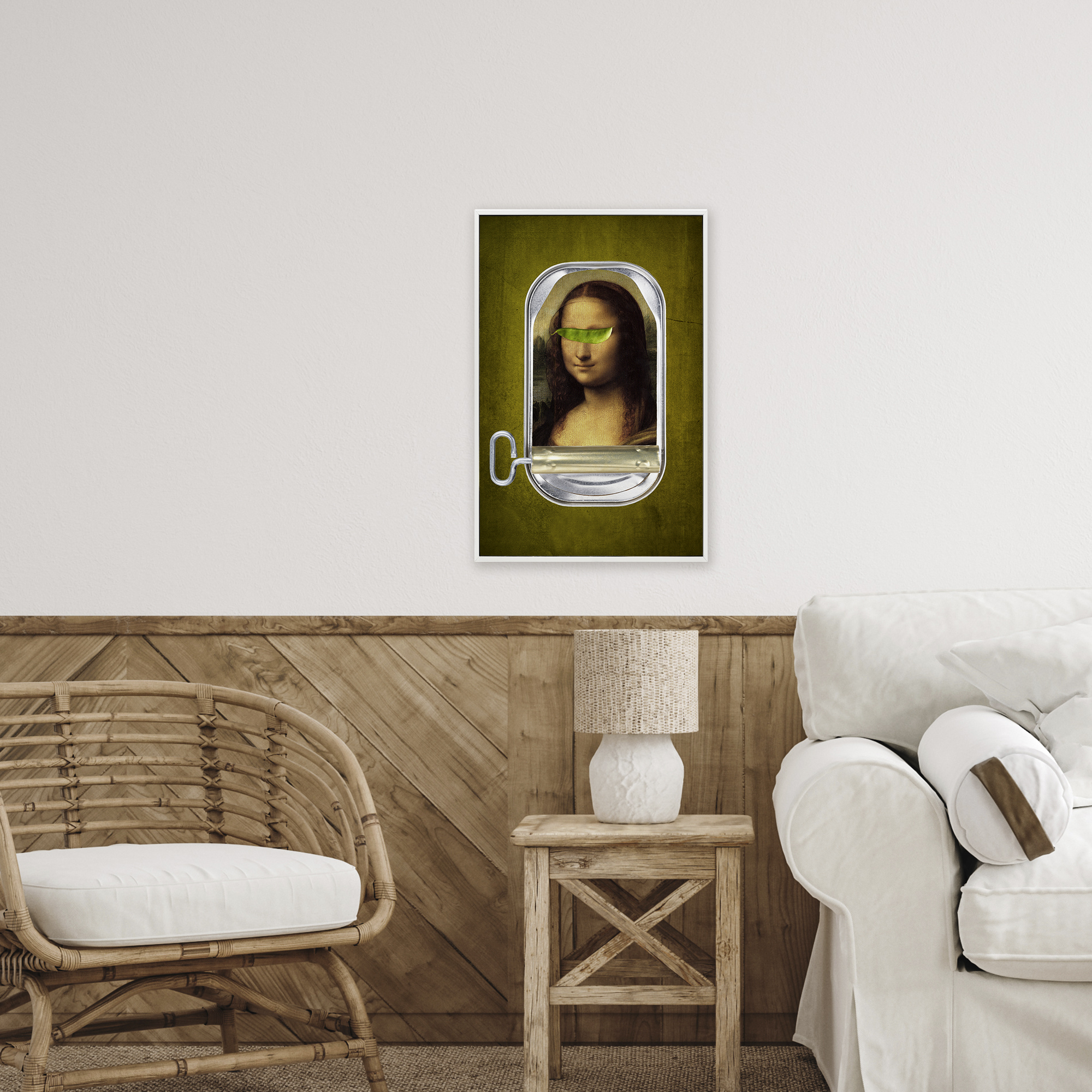 Canned Mona Lisa White Framed Giclee Art, design by Elo Marc
