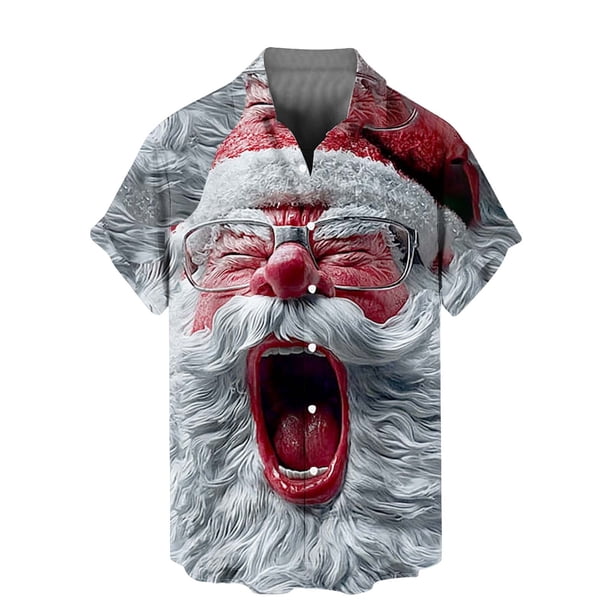 Blusa y camisa de manga corta con cuello vuelto para hombre, blusa informal de moda con cuello vuelto, estampado navideño, camisa de manga corta con botones, blusa de poliéster para hombre