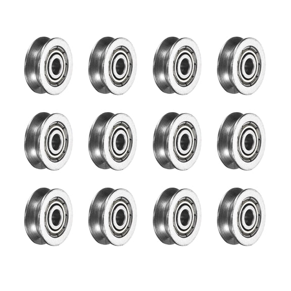 Uxcell 12 Pcs Small V Groove Ball Bearing Pulley, 3x12x4mm Miniature Pulley Bearing Carbon Steel Replacement for Rail Track Linear Motion System