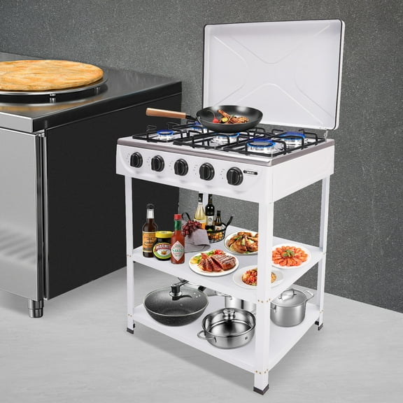 White Natural Gas Stove, Natural Gas Stove with 5 Burners, Portable Natural Gas Stove 5 Burners 5 Knobs
