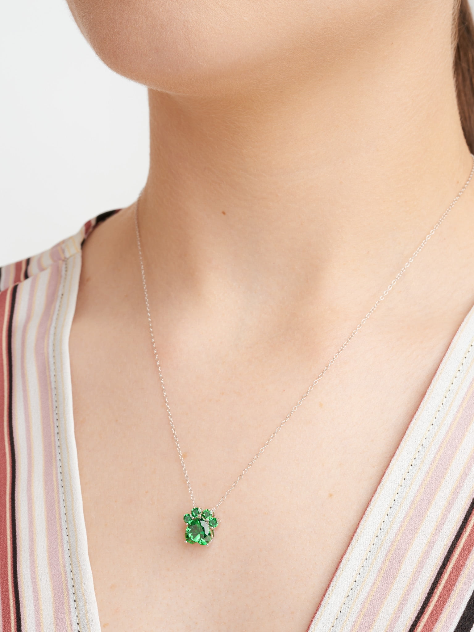 Forever Facets Platinum over Sterling Silver Simulated Emerald Paw Print Necklace