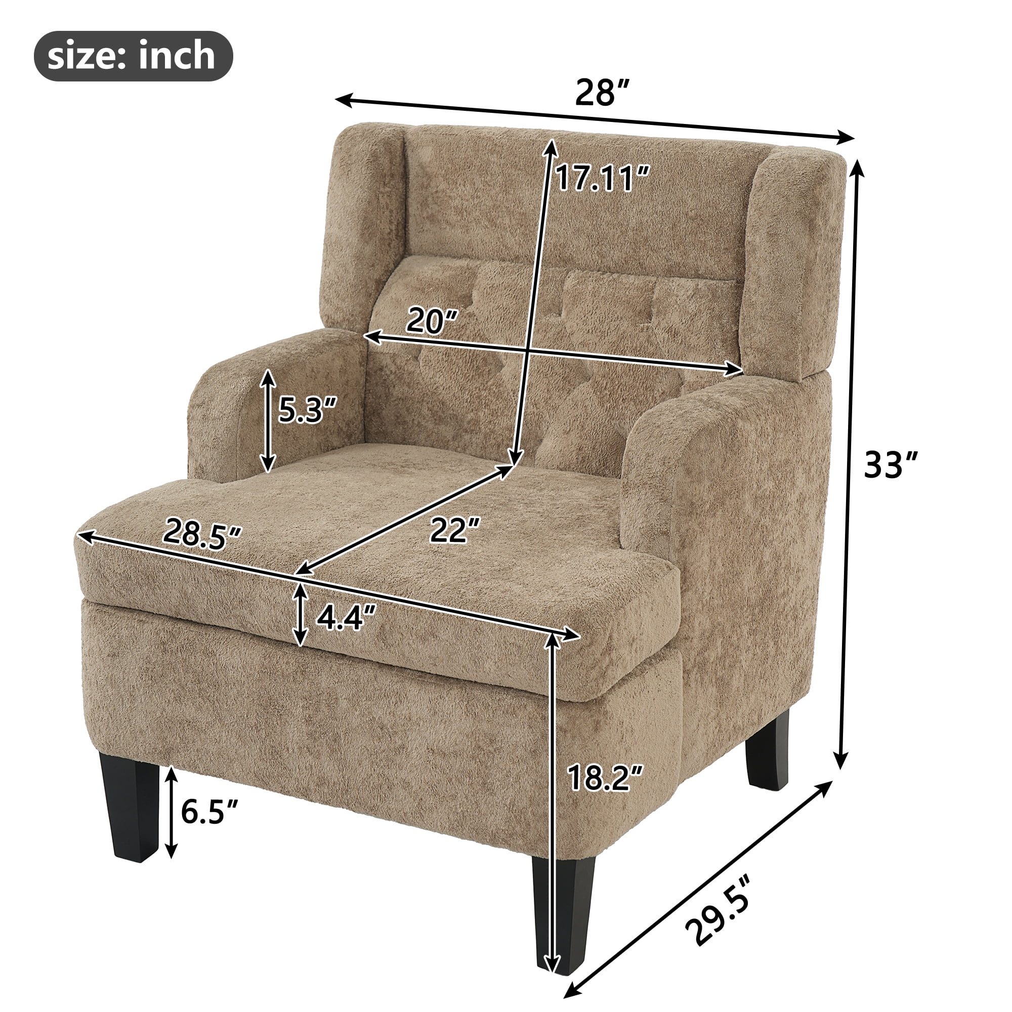 Leumius Accent Chair, Modern Tufted Armchair, Upholstered Single Sofa Chair for Living Room and Bedroom, Brown