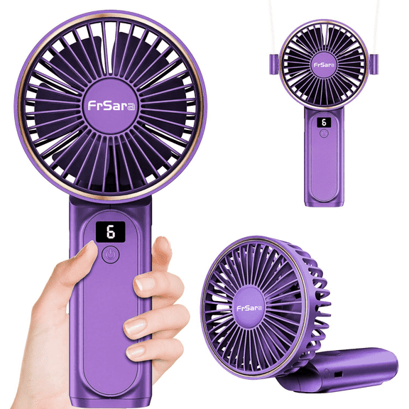 Portable Handheld Mini Fan, Neck Fan, 4000mAh Desk Fan, 180°Adjustable, 6 Speed Wind, Display Electricity in Real Time, USB Rechargeable Foldable Fan, Quiet Personal Fan with Power Bank -Purple