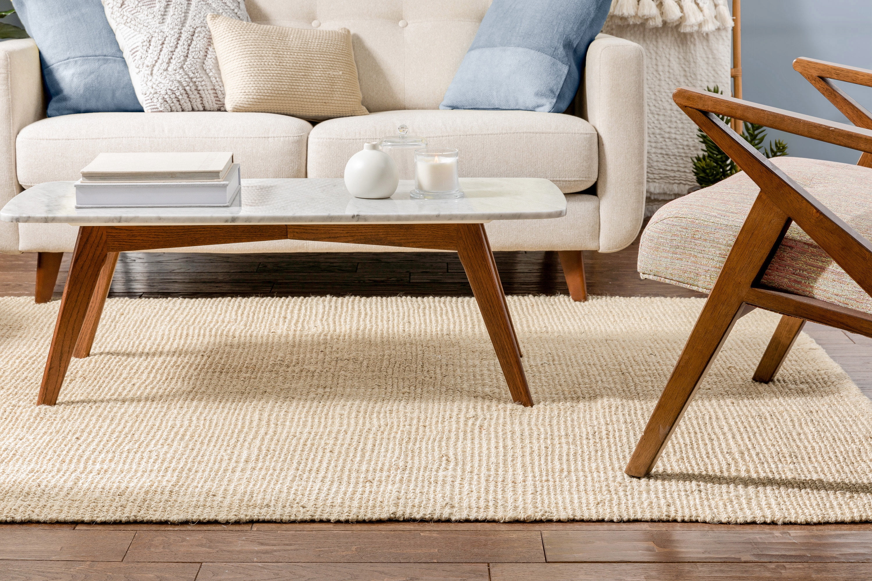 Well Woven Lani Boucle Hand-Woven Jute Farmhouse Solid Pattern Off-White Chuncky-Textured 8' x 10' Area Rug