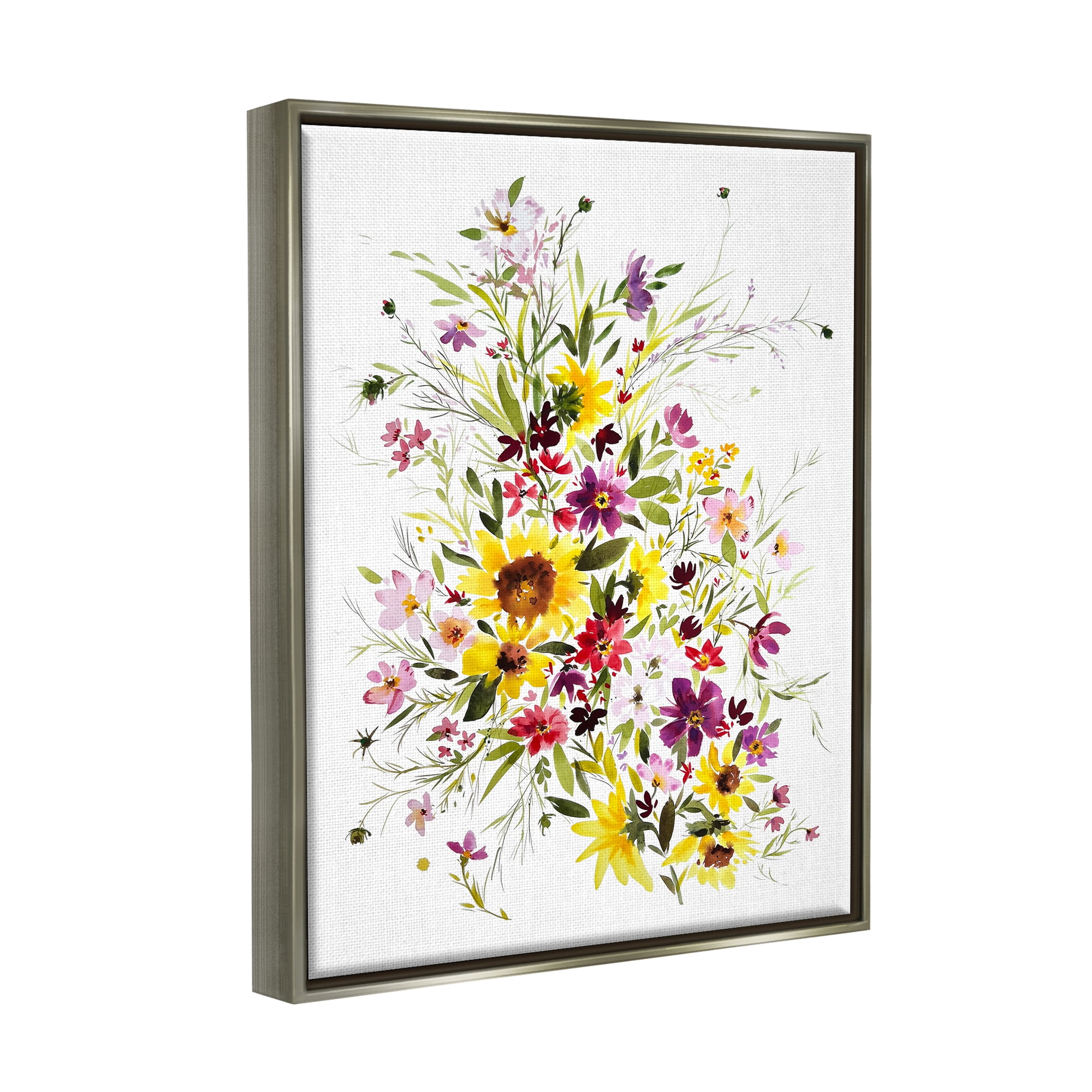 Stupell Industries Mixed Wildflower Herbs Botanical & Floral Painting Gray Floater Framed Art Print Wall Art, 17 x 21