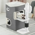 thumbnail image 3 of Dextrus Modern Cat Cube Condo, 2-Tier Indoor Cat House,Cat Tunnels with Scratch Pad and Hideaway Cube, 17.7"L x 13.7"W x 24.8"H,Cactus,Gray, 3 of 6
