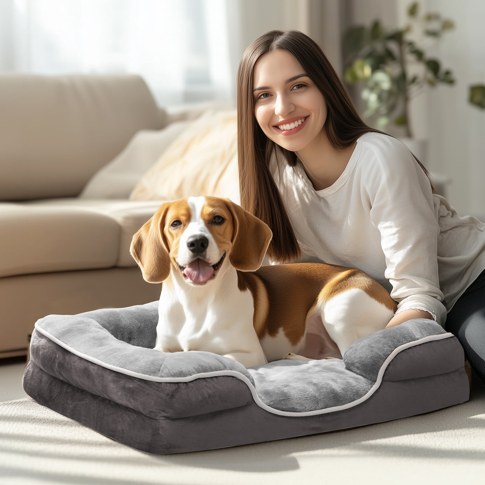JOINSUN Extra Large Orthopedic Dog Bed, 42"x32" XL Sofa Bed with Egg Crate Foam Support, Machine Washable Cover, Gray