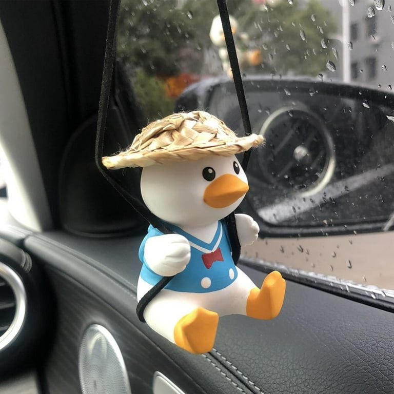 White Swinging Duck Car Hanging On Car Rear View Mirror, (Pack of 1)
