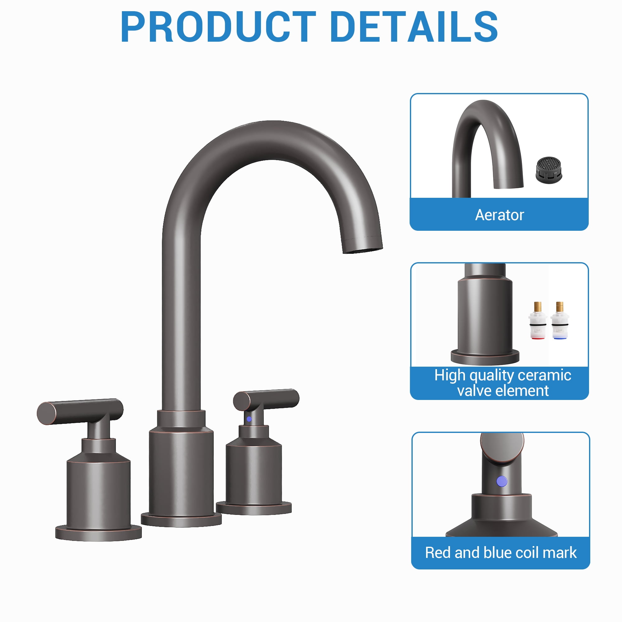 Widespread Bathroom Sink Faucet 8" - Brushed Nickel for 3-Hole Installation, gray