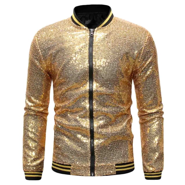 Robe à Paillettes à Manches Longues Homme Décontractée Unie Col Montant Robe de Danse à Paillettes à Manches Longues Veste Zippée Robe à Paillettes à Manches Longues Robe à Manches Longues Veste en Denim Homme Veste Décontractée