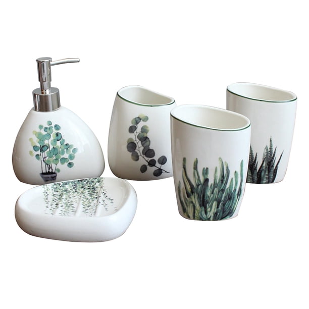 FELTECHELECTR Juego de 5 piezas de cerámica para baño, con loción, vasos y jabonera (colores surtidos)