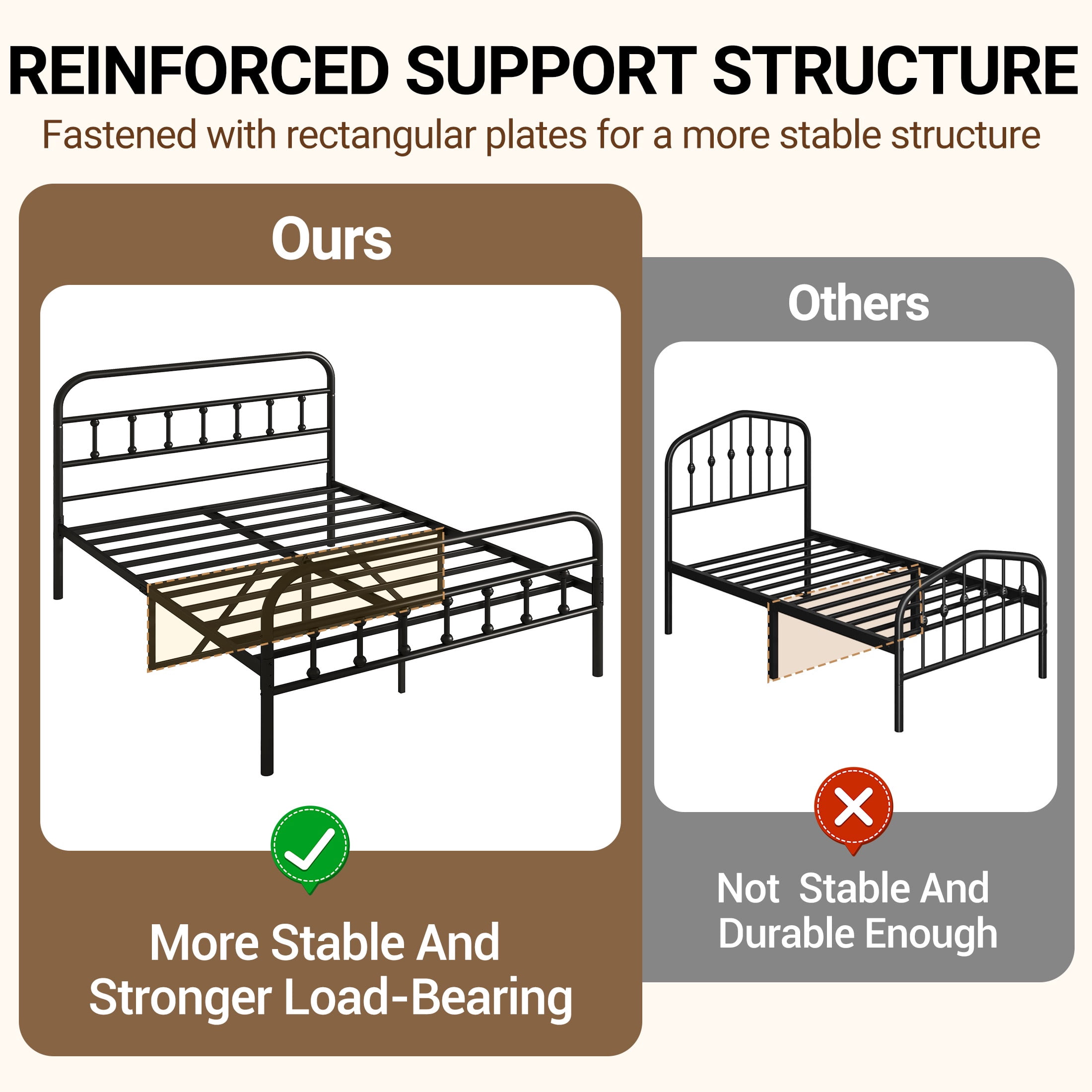 King Bed Frame with Headboard and Footboard, UHOMEPRO Metal Bed Frame with Vintage Victorian Style, Easy Assembly & No Box Spring Needed, Black