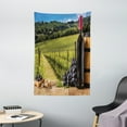thumbnail image 1 of Wine Decor Tapestry Wall Hanging Red Wine Bottles with Grapes on Timber Board and Tuscany Italian Terrace Scenery, Bedroom Living Room Dorm Decor, 40W X 60L Inches, Green Blue Brown, by Ambesonne, 1 of 2
