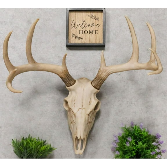 Ebros 18."L 10 Point Buck Head Wall Mount Resin Stag Deer Skull Antler Sculpture