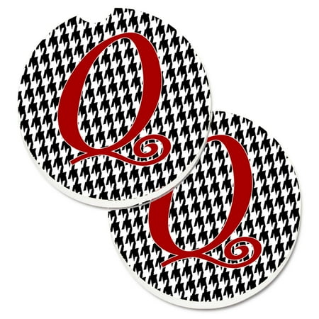 

Caroline s Treasures CJ1035-QCARC Monogram Initial Q Houndstooth Black Set of 2 Cup Holder Car Coasters Large