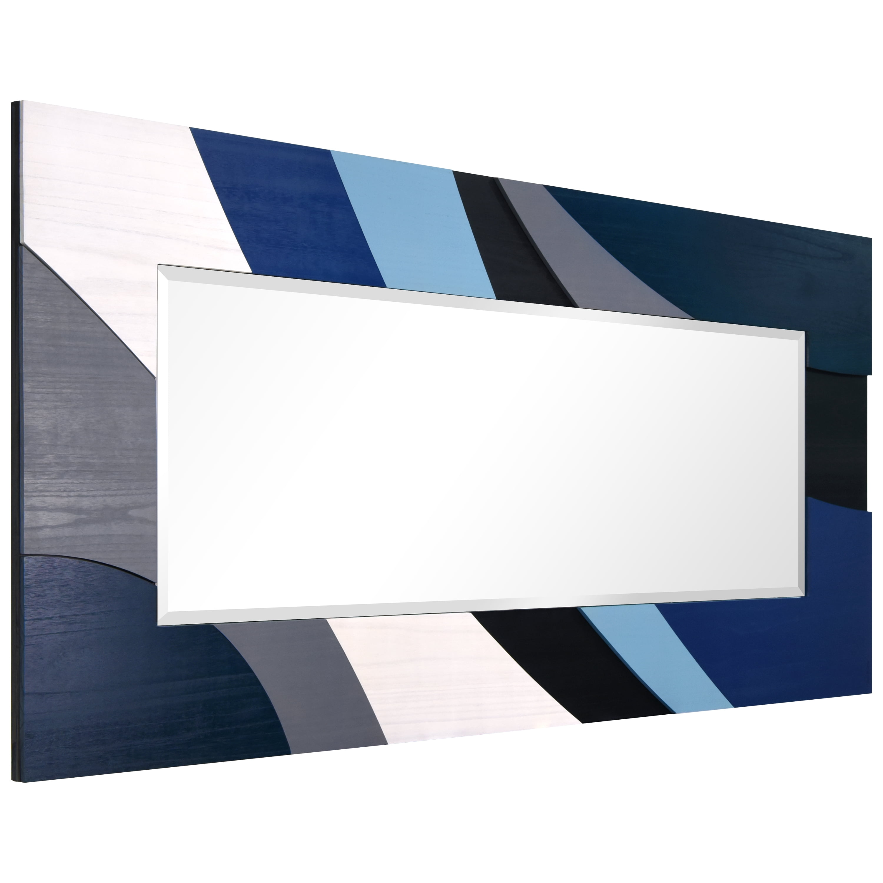 "Blue Waves" Hand Made Solid Paulownia Wood Beveled Leaner Mirror size 80" x 40"