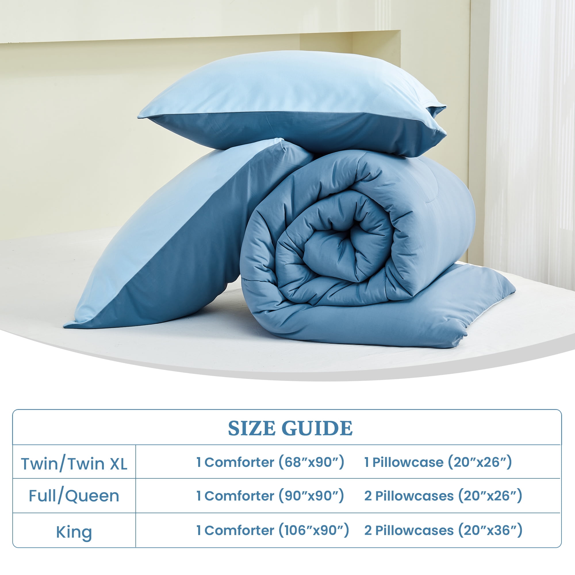 HOMTEC Reversible 2-Piece Comforter Set, All Season Double-Sided Comforter with 1 Pillowcase, Twin/Twin XL Size, Blue