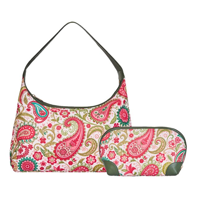 Ensemble de 2 Sacs Cosmétiques Hobo à Bretelles Imprimé Paisley avec Cuir