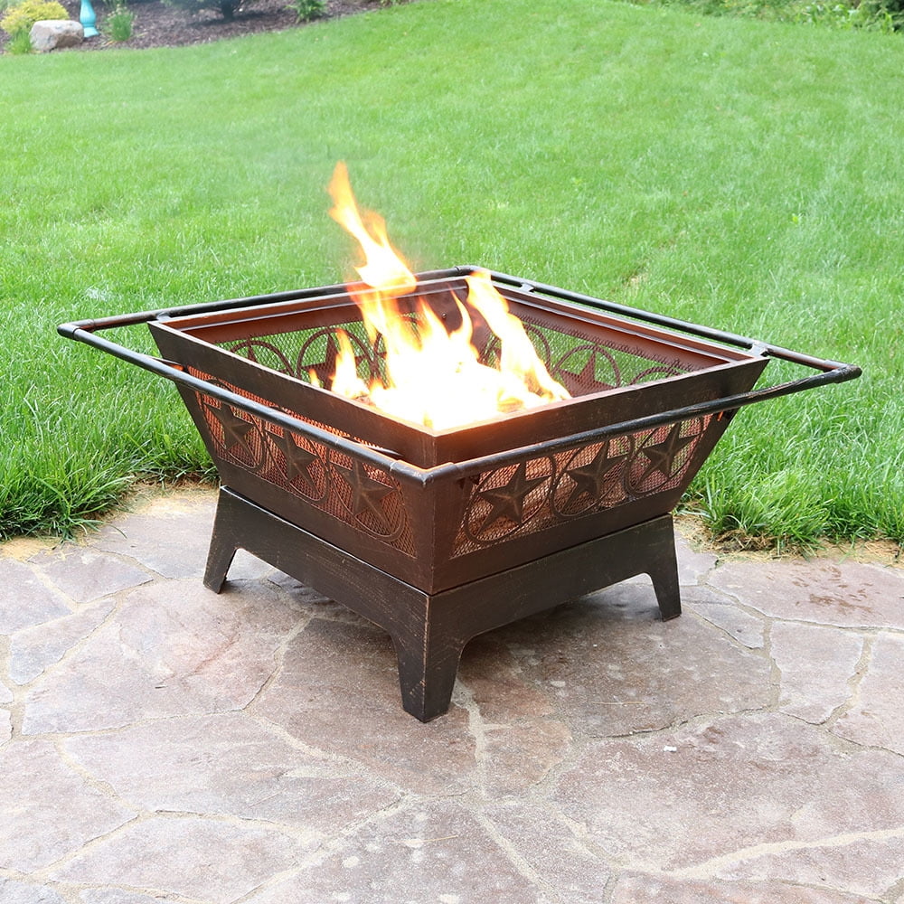 Sunnydaze Northern Galaxy Fire Pit Large Square Outdoor Wood Sunnydaze Northern Galaxy Fire Pit Large Square Outdoor Wood Burning Patio Firepit With Cooking Grate And Spark Screen 32 Inch Com