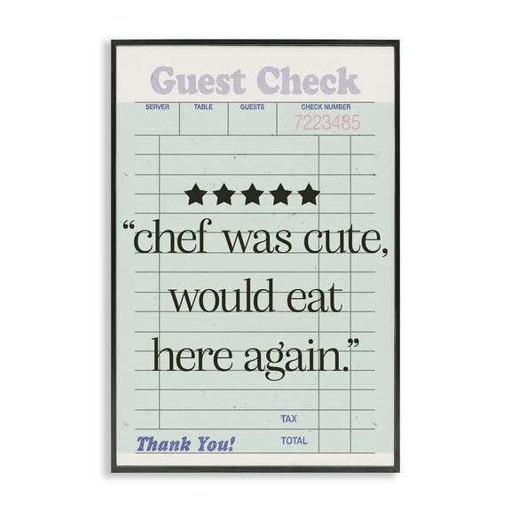 Stupell Industries Cute Chef Guest Check Typography Painting Black Framed Art Print Wall Art, 12 x 18