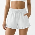 thumbnail image 2 of Women's Solid Color Shorts Liweisiy Drawstring Elastic Waist Ruffled Hem Loose Shorts Summer Casual Classic Shorts White 2XL, 2 of 7
