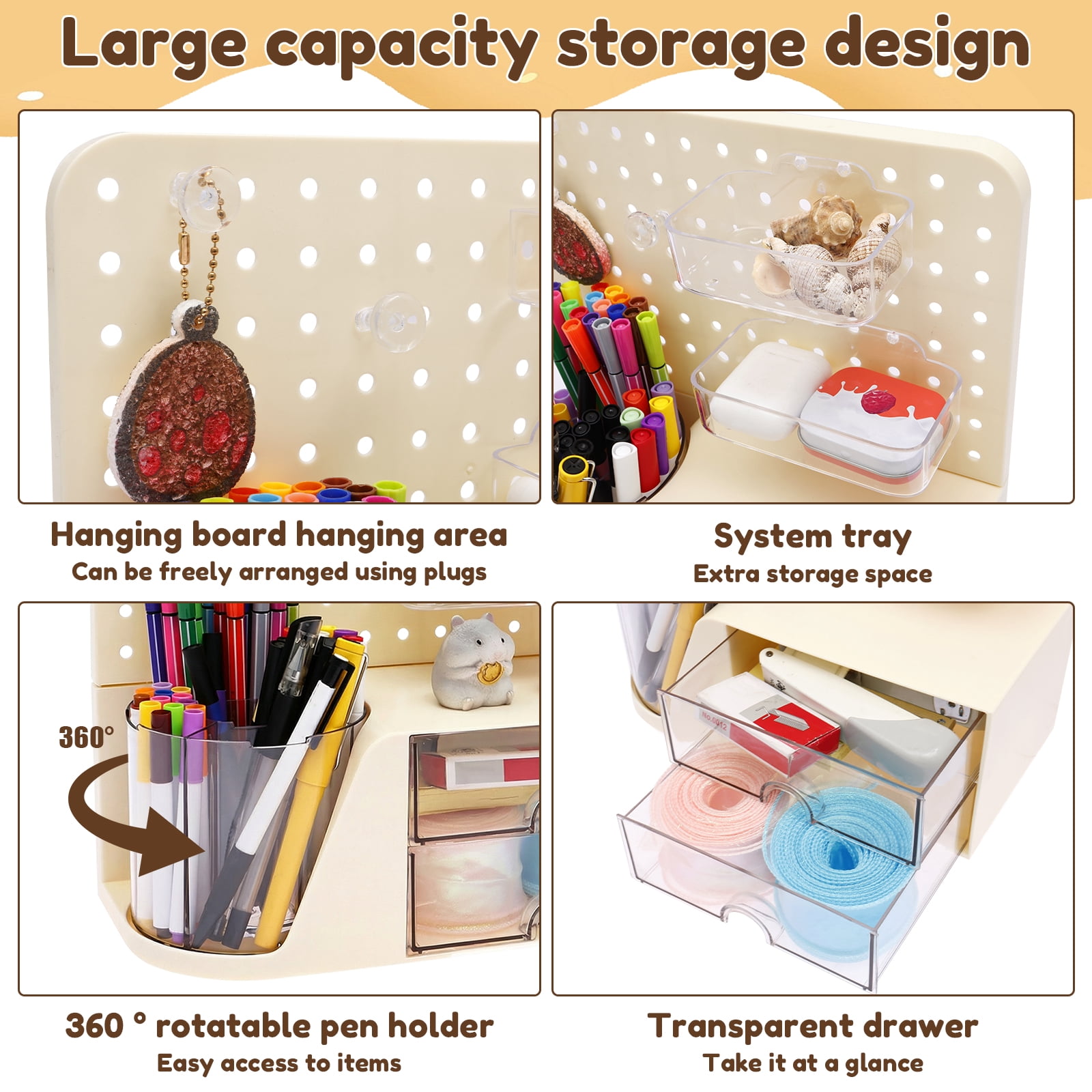 Grusce Desk Organizer, Multifunctional Pen Holder and Office Accessories, Large Capacity Pen Organizer Holder with 2 Drawers, Desktop Organiser Tabletop Caddy for Desk Office Supplies