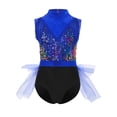 thumbnail image 4 of YiZYiF Girls Sparkly Sequins Mesh Splice Jazz Latin Dance Leotard Ballet Gymnastics Skating Bodysuit Royal Blue 14, 4 of 6