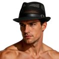 thumbnail image 5 of Men's Short Brim Straw Fedora Hat, Summer UV Protection Sun Hat, Breathable Mesh Trilby Hat Cuban Panama Hat for Dad Father Black-A, 5 of 5