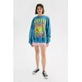 thumbnail image 4 of Urban Outfitters Women's X Nirvana Smiley Face Overdyed Crew Neck Sweatshirt (Large/X-Large, Turquoise), 4 of 6