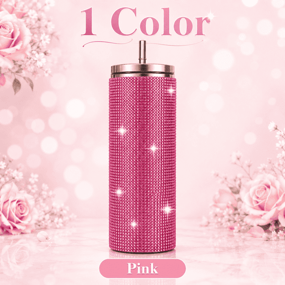 20 oz Rhinestone Skinny Tumbler with Straw Lid, Insulated Stainless Steel Travel Cup for Coffee, Water, Iced Drinks and Gifts for Women