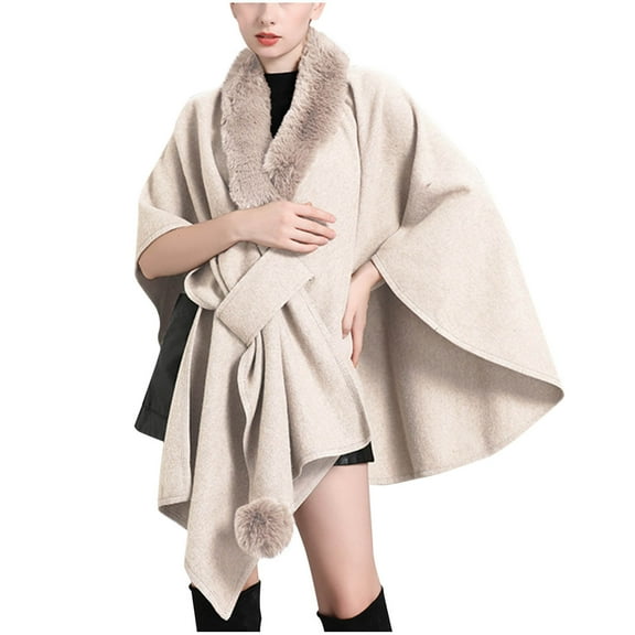 XFLWAM Women's Faux Shawl Wrap Stole Open Front Knit Cardigan Cape Poncho Cloak Large Scarf Blanket Coat Beige