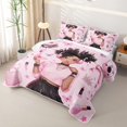 thumbnail image 3 of Castle Fairy Cute Black Girl Twin Quilt Set,Butterfly Crown Pattern Twin Coverlet Set,Pink Black, 3 of 7