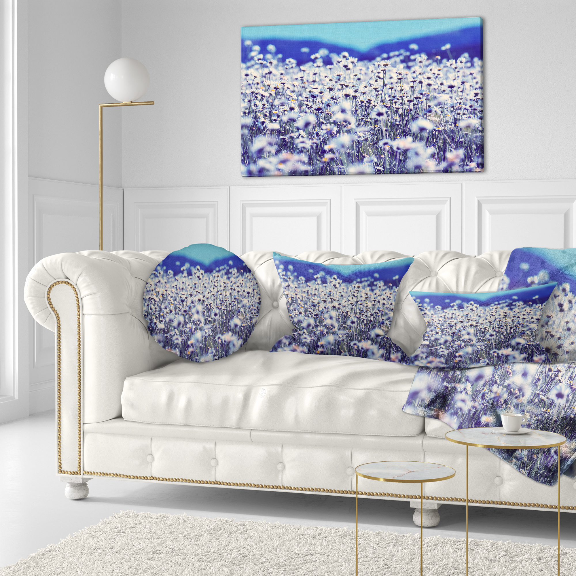 Designart Amazing Light Blue Chamomile Blossom - Flower Throw Pillow - 12x20