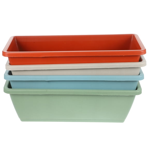 OATIPHO 4Sets Resin Window Box Planter with Saucer for Flowers Vegetables Succulents and Garden Use