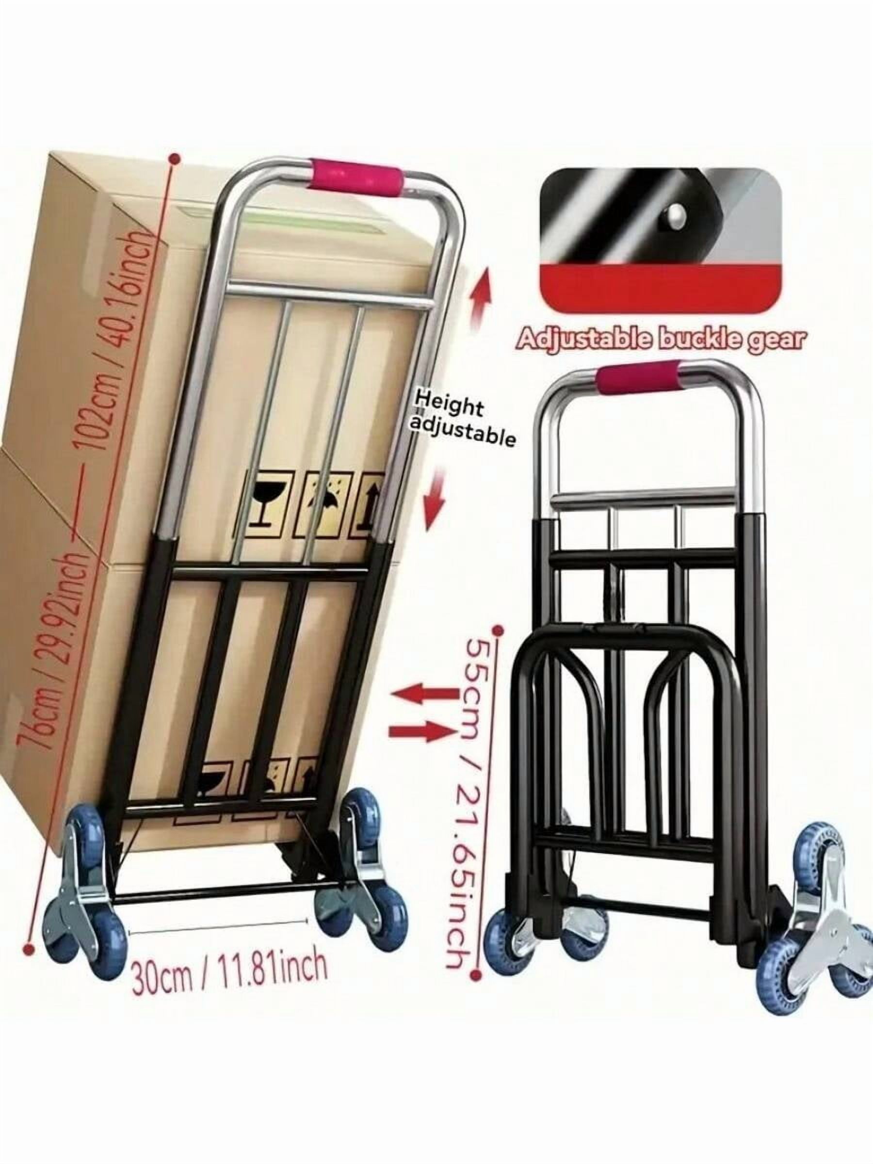 Stair Climber Hand Truck 330 lb Capacity, Heavy Duty Folding Trolley with 6 Wheels and Bungee Rope, Telescopic Ergonomic Handle Portable Dolly for Stairs and Material Handling