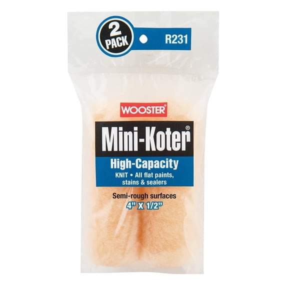 WOOSTER Mini-Koter R231-4 Mini Roller, 1/2 in Thick Nap, 4 in L, Fabric Cover