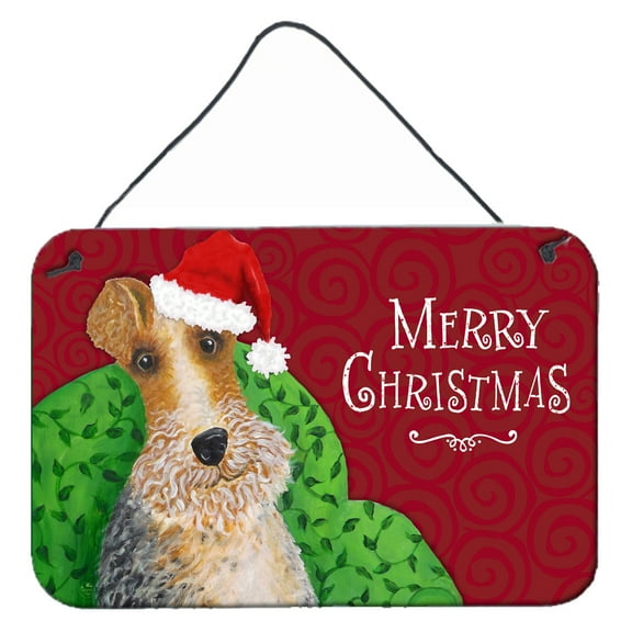 Carolines Treasures VHA3040DS812 Wire Fox Terrier Christmas Wall or Door Hanging Prints  8x12 multicolor