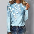 thumbnail image 2 of IROINNID Polyester Long Sleeve T Shirt for Women Comfortable Ladies Round Neck Loose Tops Print T-Shirts Blouse,Light Blue, 2 of 5