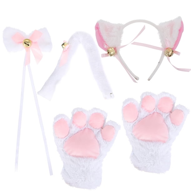 EeaseMX 1 juego de diadema con orejas de gato, cola, pata, pajarita, disfraz de gato para cosplay para mujer y niña