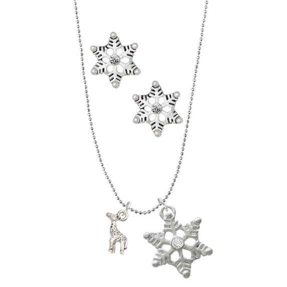 Delight Jewelry Silvertone Mini Giraffe Silver tone Snowflake Charm Necklace and Stud Earrings