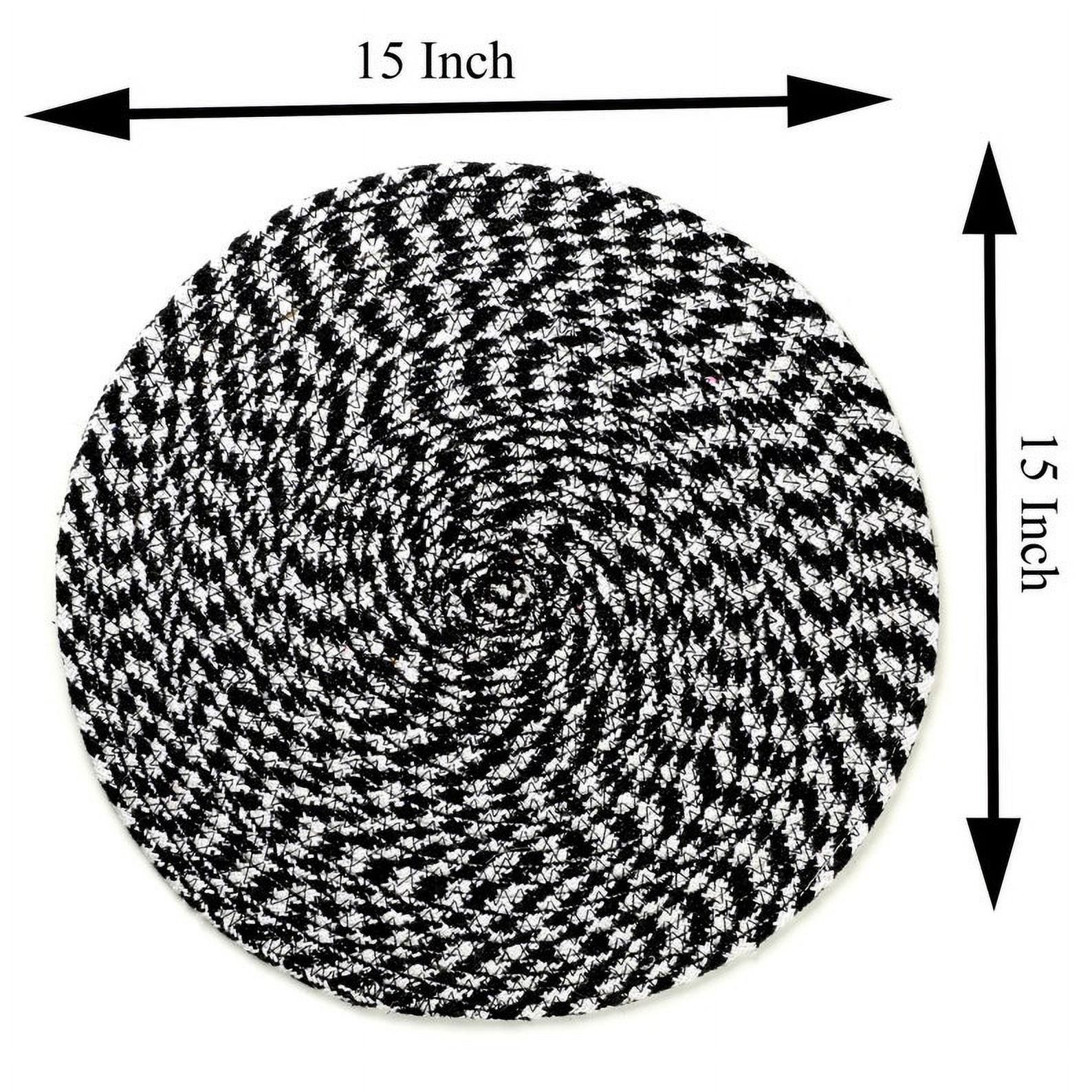 Set of 4 Black and White 15-Inch Round Cotton Placemats for Home Everyday Use