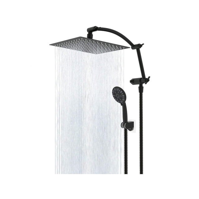 Shower Head, 10'' High Pressure Rainfall Shower Head/Handheld Shower Combo with 16'' Adjustable Arc-shaped Shower Extension Arm, 7-Spray, 71'' Hose Ad