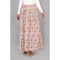 thumbnail image 2 of Women White Cotton Maxi Skirt with Elastic Waist, Pink Floral & Green Leaf Hand Block Print, Boho Flowy - XXL, 2 of 6