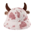thumbnail image 1 of Warm Hat Cow Texture All-match Flannel Unisex Plush Bucket Hat for Outdoor, 1 of 10
