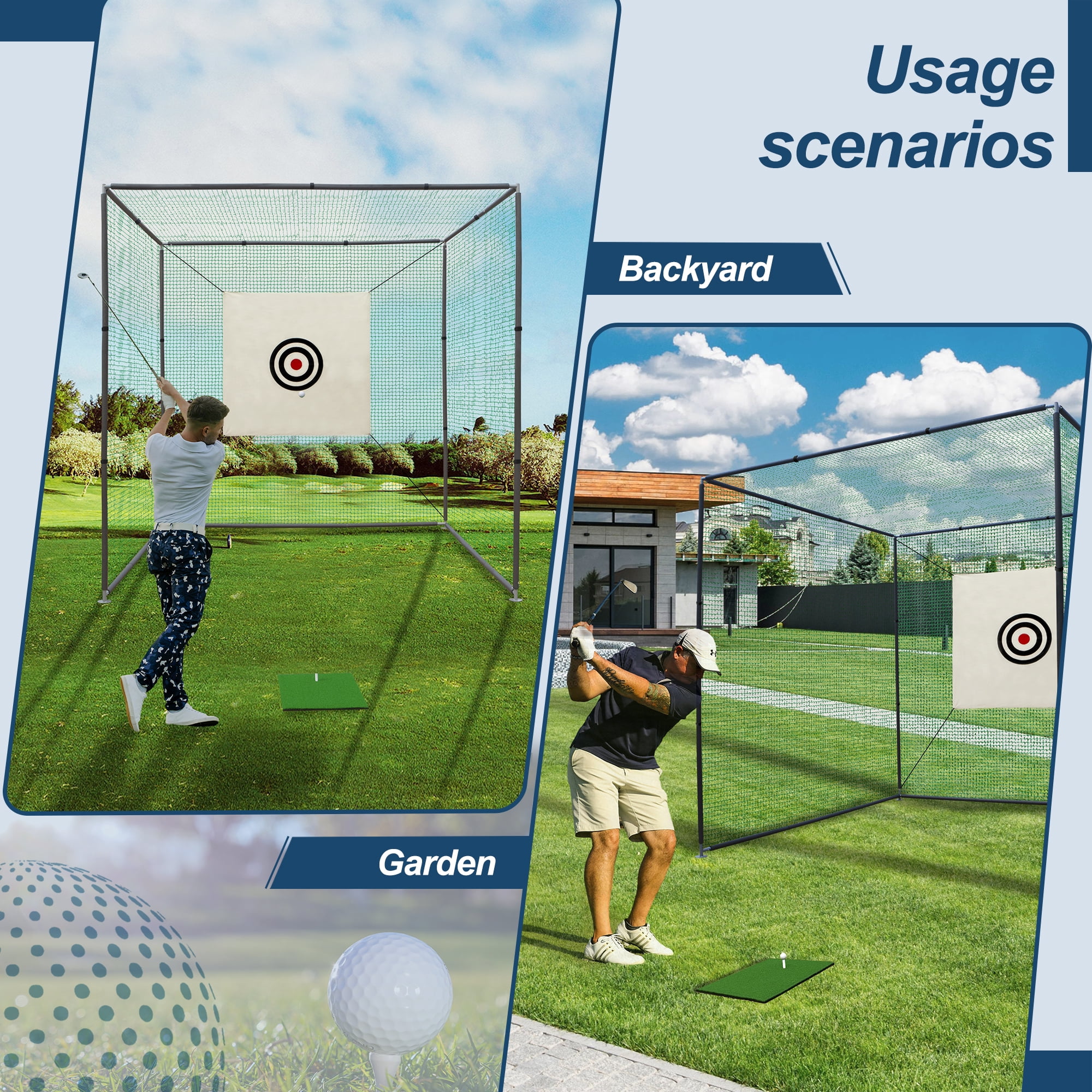 10x10x10FT Golf Practice Net Cage w/ Metal Frame Hitting Net Kit Indoor Outdoor