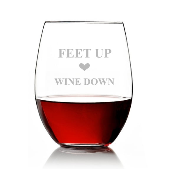Feet Up Wine Down Engraved Stemless 15oz Wine Glass